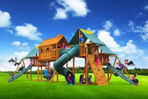 Imagination 1 swing set, playground, multi level play, play outdoors, swing set, play set