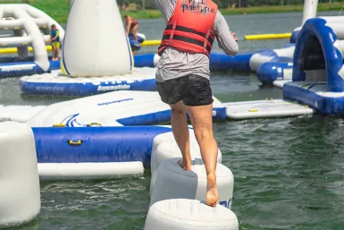 Aquaglide I-Hop, balance challenge, challenge course add on, waterpark add on