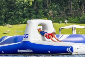 Hatchway 20, Aquaglide, Fun on the water, climb, slide, lakefront aquapark, cottage water park addition