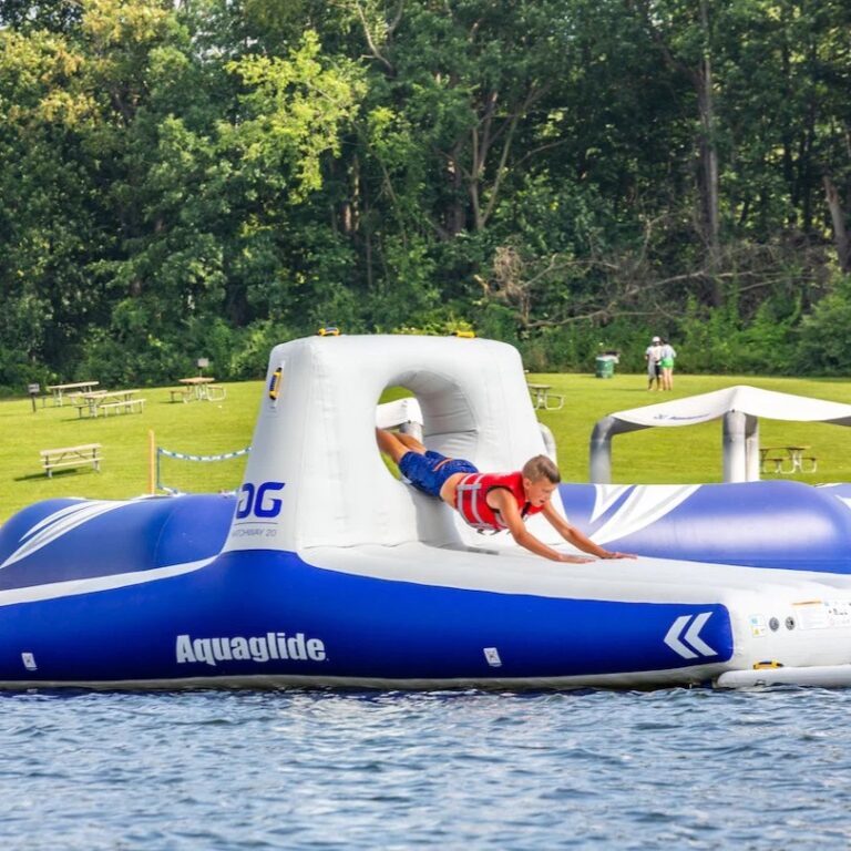 Hatchway 20, Aquaglide, Fun on the water, climb, slide, lakefront aquapark, cottage water park addition